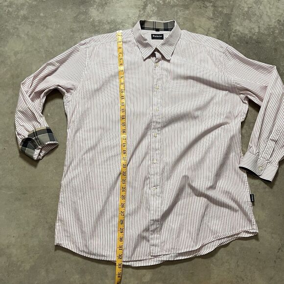 Barbour Shirt‎ Mens XL Red White Stripe Dress Tartan Collared Button Down - Picture 4 of 9
